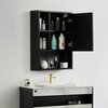 Basicwise Wall Mount Mirrored Cabinet with Open Shelf, 2 Adjustable Shelves Medicine Organizer Black QI004506.BK